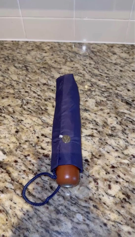 Navy Blue Compact Umbrella with Wood Handle - photo 2