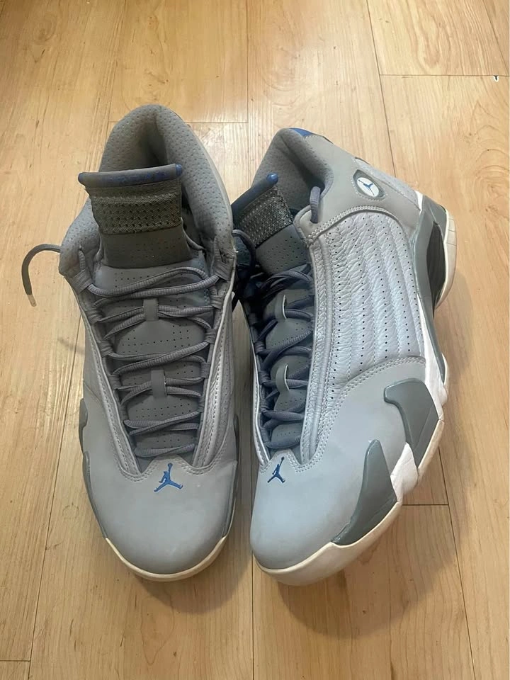 Air Jordan 14 Retro Wolf Grey/Sport Blue Men's Sneakers Size 14