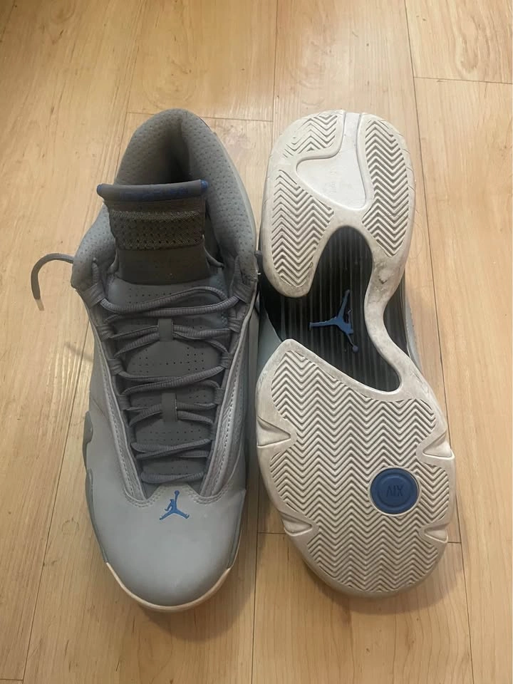 Air Jordan 14 Retro Wolf Grey/Sport Blue Men's Sneakers Size 14 - photo 2