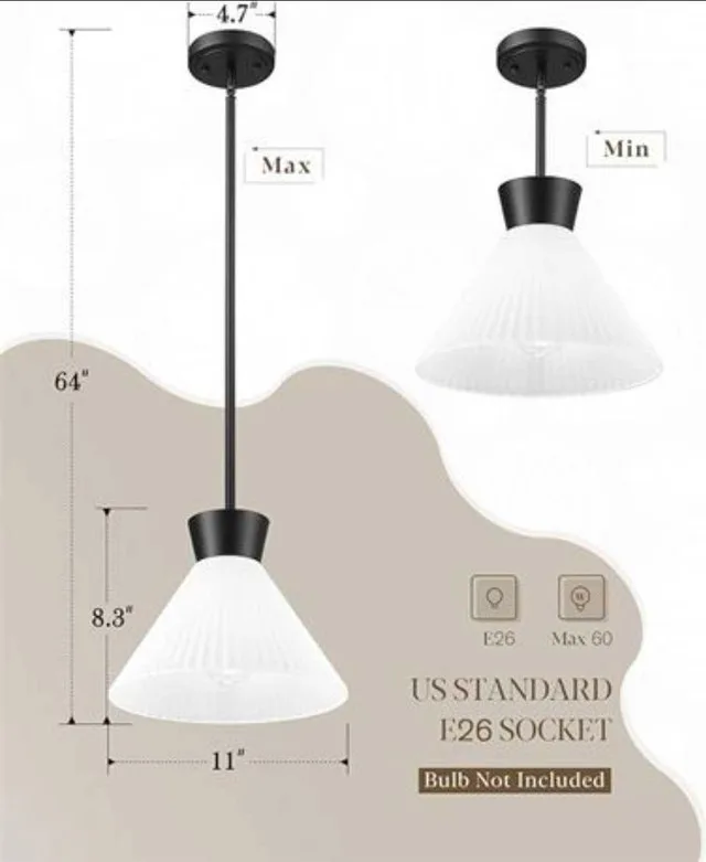 HWH INVESTMENT® 1-Light Milk Glass Pendant Light - Blac image indicator(2)