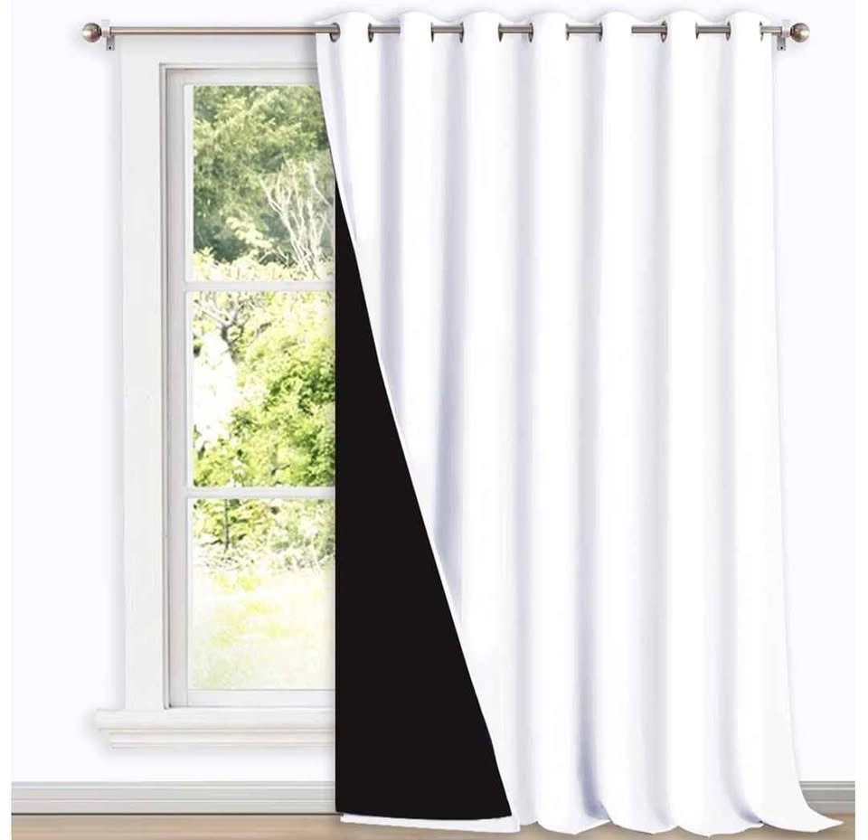 White Blackout Grommet Curtains with Black Liner - photo 2