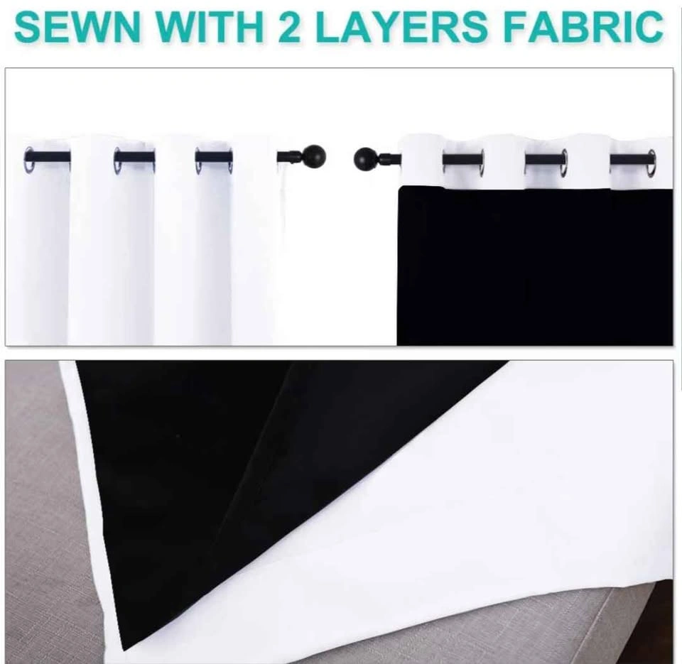 White Blackout Grommet Curtains with Black Liner - photo 4