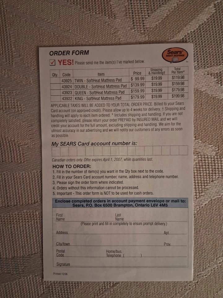 Vintage 2007 Sears SoftHeat Mattress Pad Advertisement Mailer - photo 3