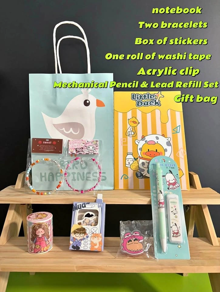 Stationery Gift Set with Notebook, Stickers, Washi Tape, and Mec