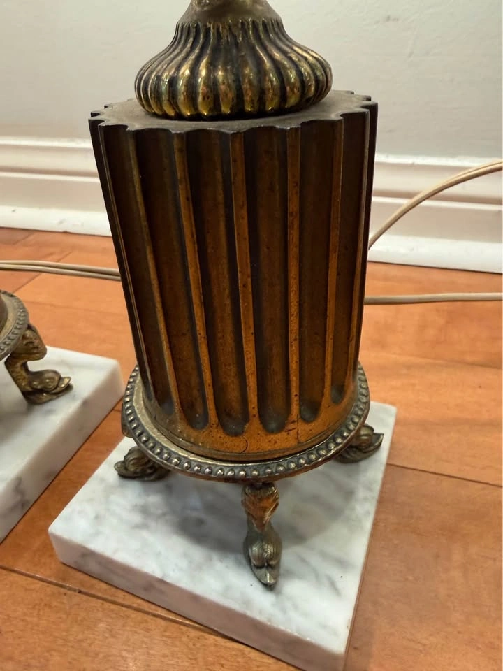 Vintage Brass and Crystal Table Lamps with Marble Bases - Pair - photo 2