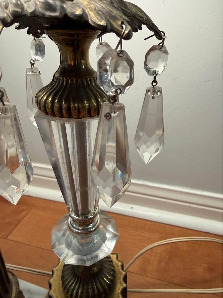 Vintage Brass and Crystal Table Lamps with Marble Bases - Pair - photo 3