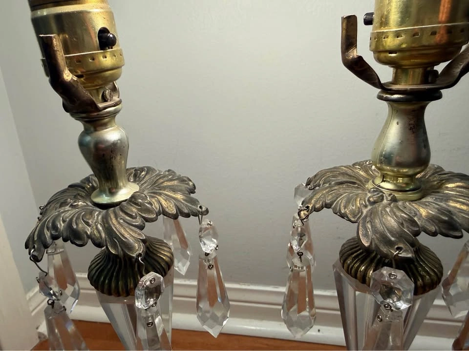 Vintage Brass and Crystal Table Lamps with Marble Bases - Pair - photo 4
