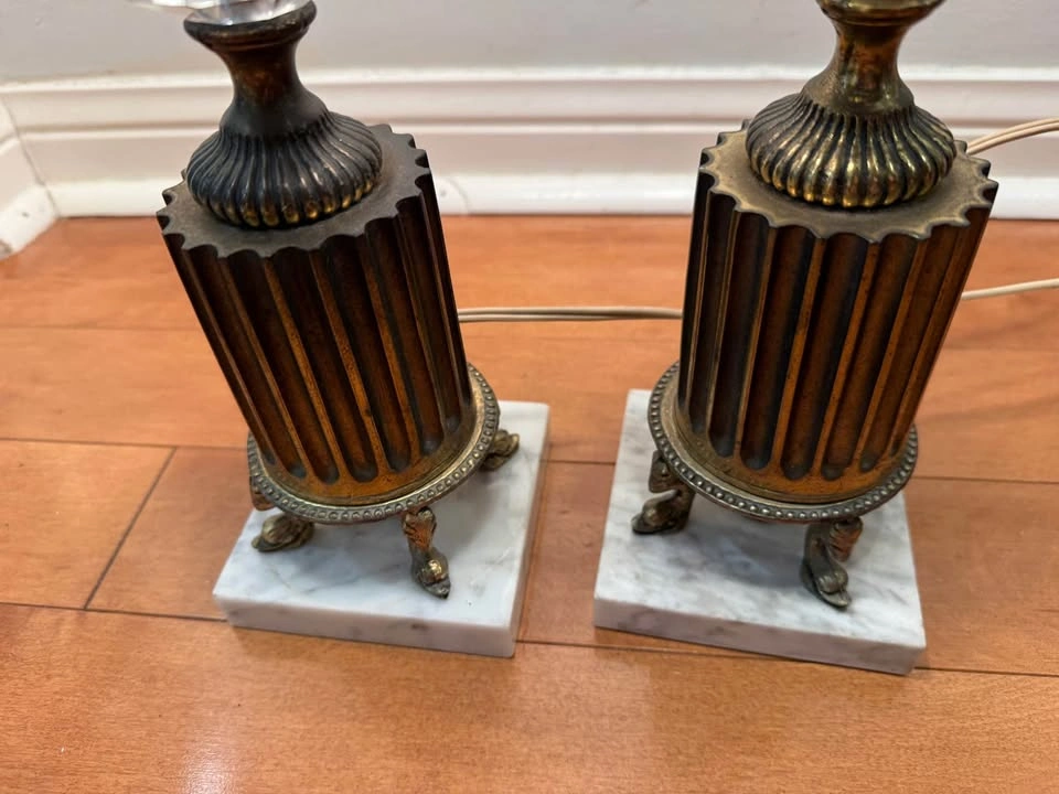 Vintage Brass and Crystal Table Lamps with Marble Bases - Pair - photo 5