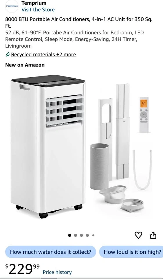 8000 BTU Portable Air Conditioner, 4-in-1 AC Unit