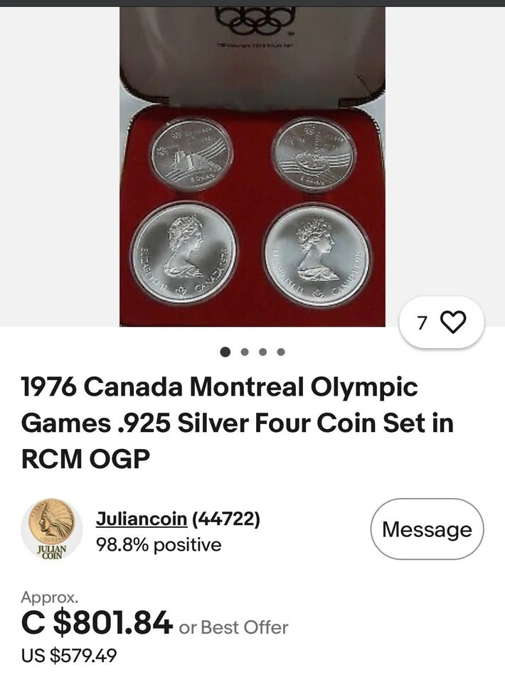 1976 Canada Montreal Olympic Games .925 Silver Four Coin Set - photo 2