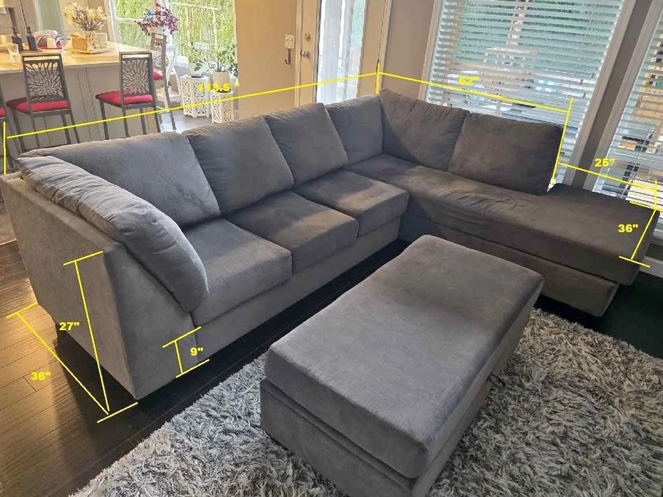 Grey Sectional Sofa with Storage Ottoman