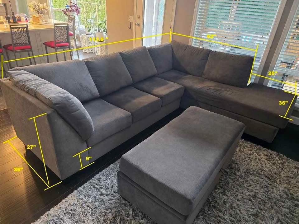 Grey Sectional Sofa with Storage Ottoman - photo 3