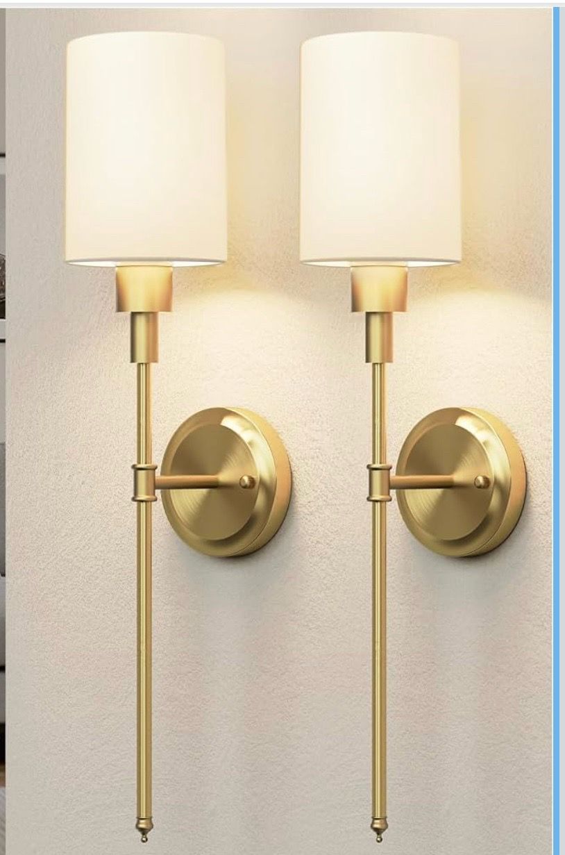 Brass Wall Sconces with White Shades – Set of 2 - photo 2