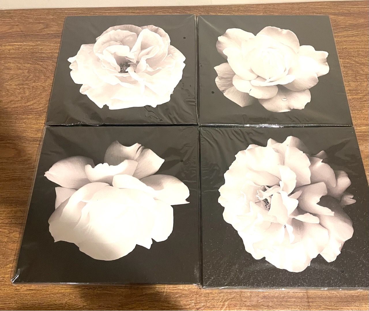 4-Panel Black and White Rose Canvas Wall Art - photo 2