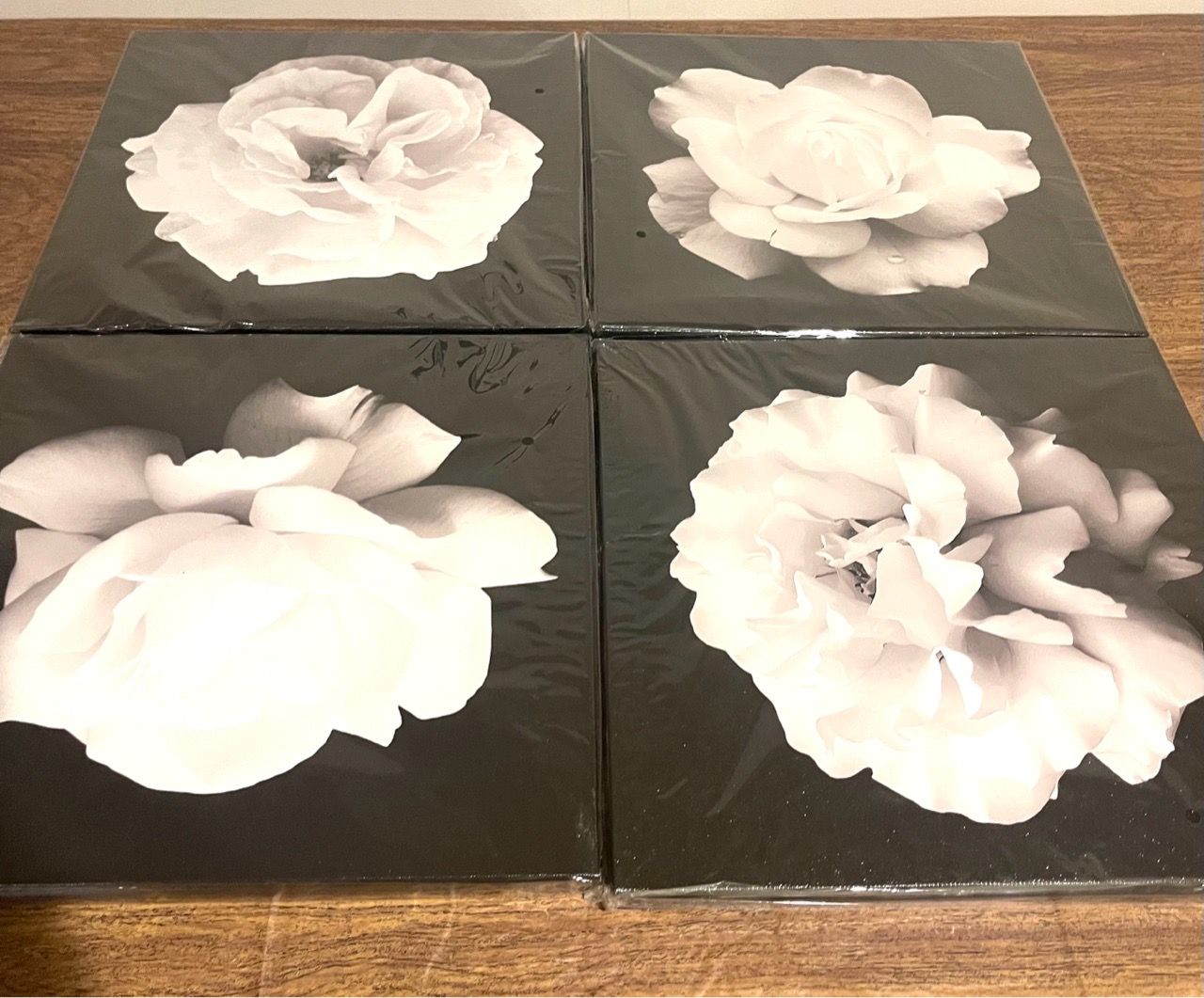 4-Panel Black and White Rose Canvas Wall Art - photo 3