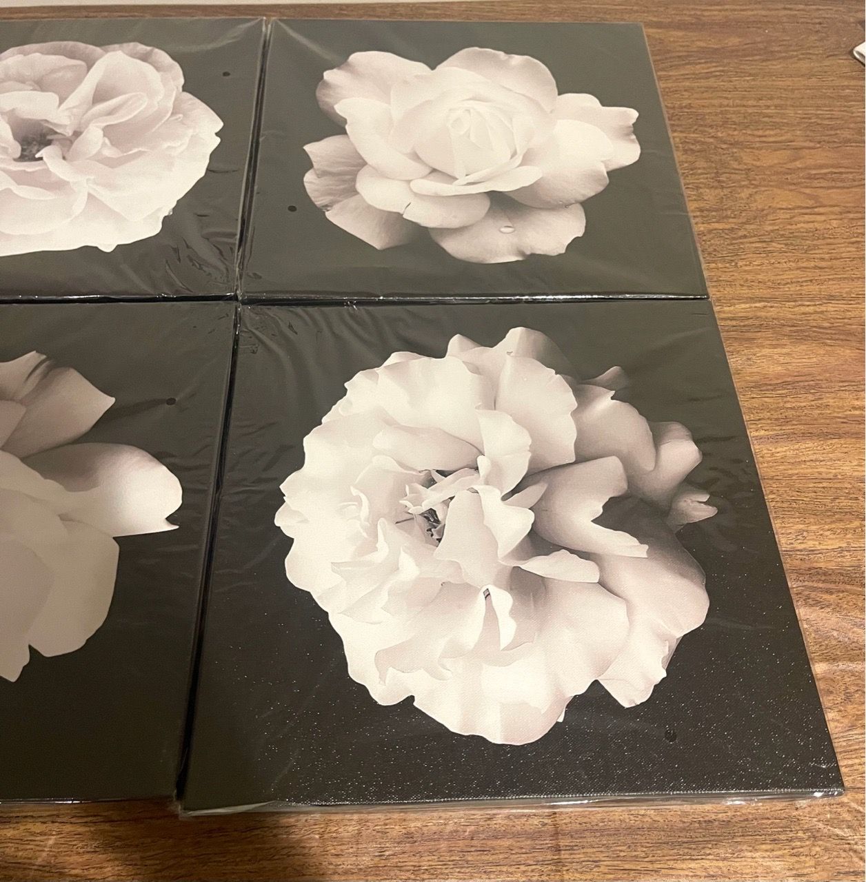 4-Panel Black and White Rose Canvas Wall Art - photo 4