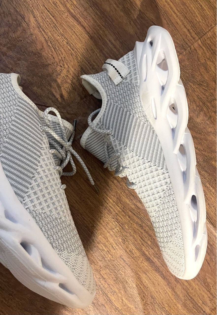 White Gray Knit Slip-On Sneakers - photo 3