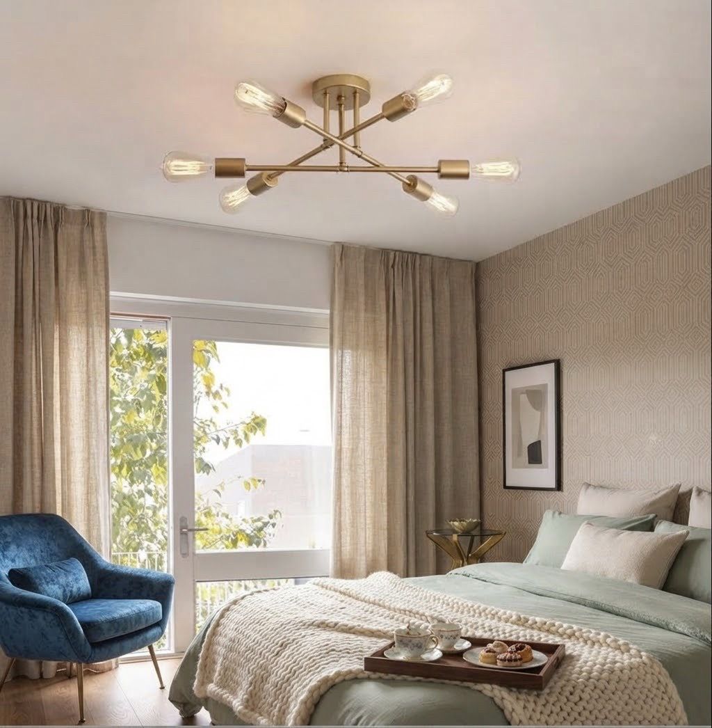 Gold Sputnik Semi-Flush Ceiling Light Fixture