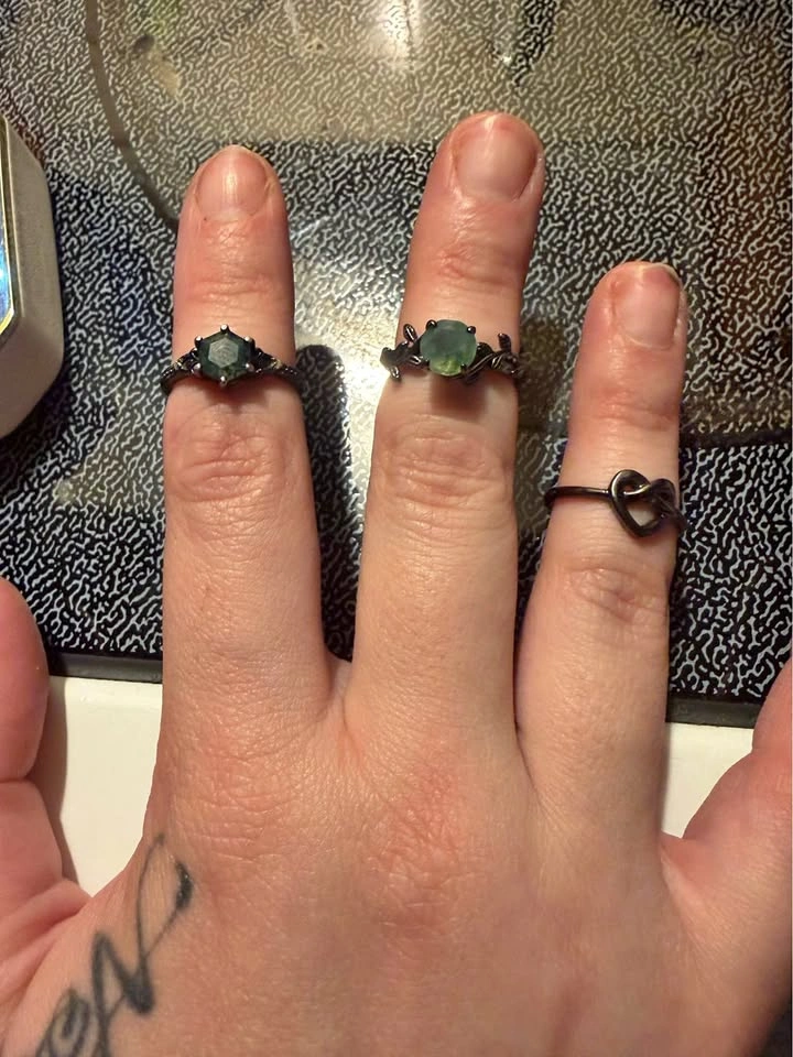 6 Gothic Style Black Metal Rings and Necklaces