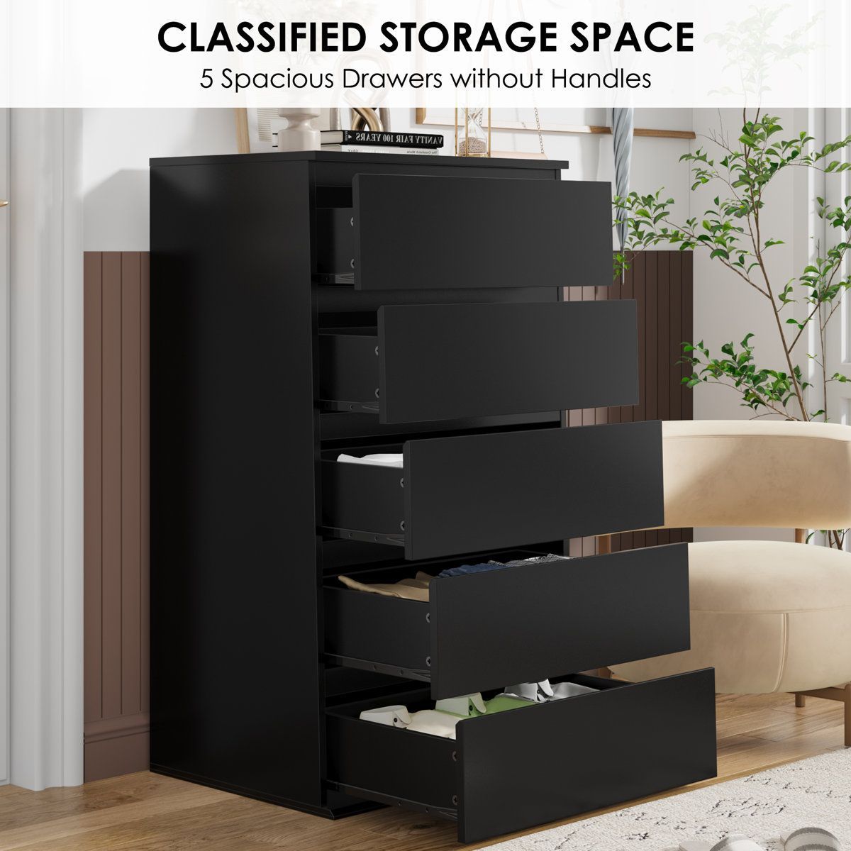 Black 5-Drawer Dresser Chest