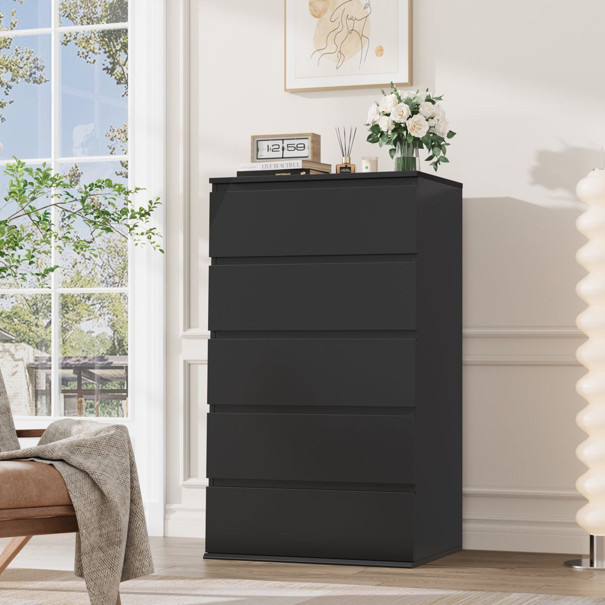 Black 5-Drawer Dresser Chest - photo 2