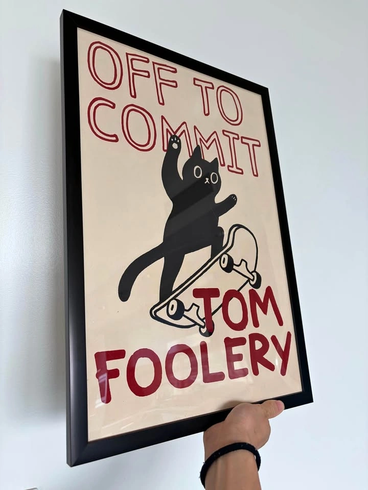 Skateboarding cat framed poster 12” x18”