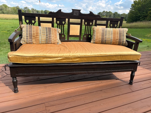 Antique Anglo-Indian Carved Wood Daybed Settle Bench