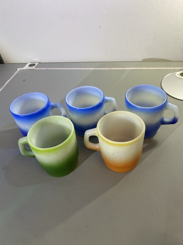 Vintage Fire King Anchor Hocking Ribbed Stacking Mugs - Set of 5