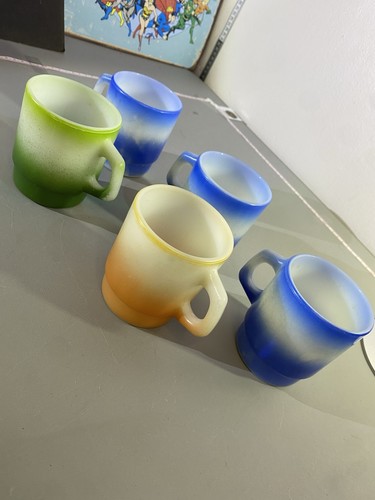 Vintage Fire King Anchor Hocking Ribbed Stacking Mugs - Set of 5 - photo 2