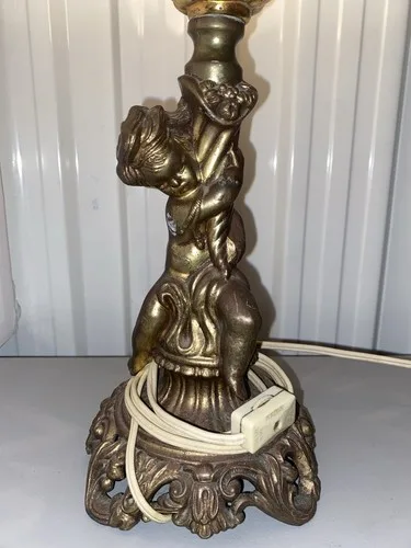 Table Lamp, MCM, Brass Cherub, Frosted Glass, Vintage, Germany - photo 2