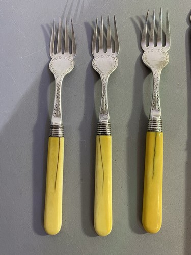 Vintage Art Deco Silver Plate Cutlery Set 6pc Yellow Bakelite Ha - photo 2