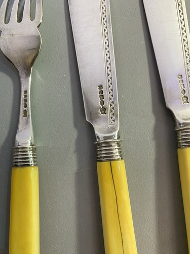 Vintage Art Deco Silver Plate Cutlery Set 6pc Yellow Bakelite Ha - photo 4