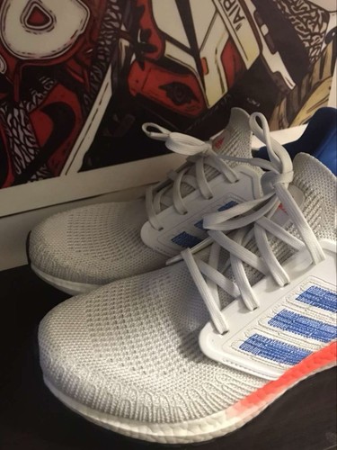 Adidas Ultra Boost 20 White Glory Blue Solar Red Size 8.5 - photo 5