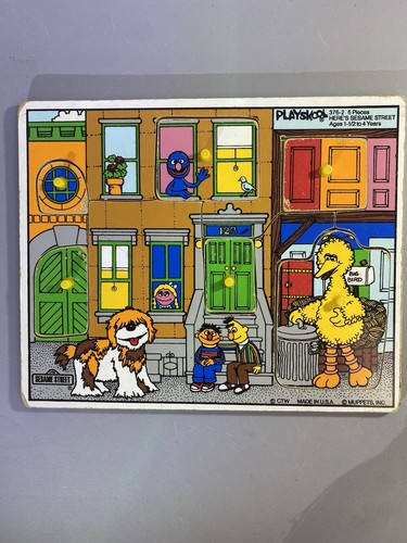 Vintage 1990 Playskool Sesame Street Wooden Peg Puzzles Big Bird