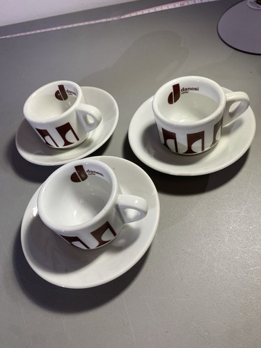 3 Danesi Cafe White Porcelain Espresso Cappuccino Cups & Plates