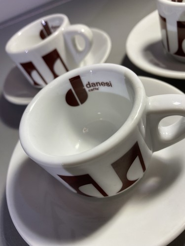 3 Danesi Cafe White Porcelain Espresso Cappuccino Cups & Plates - photo 2