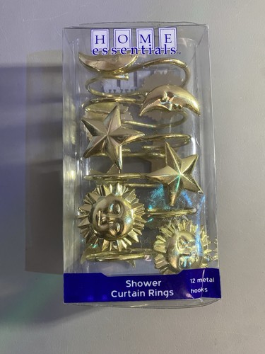 Celestial Sun Moon & Stars Gold Toned Shower Curtain Hooks