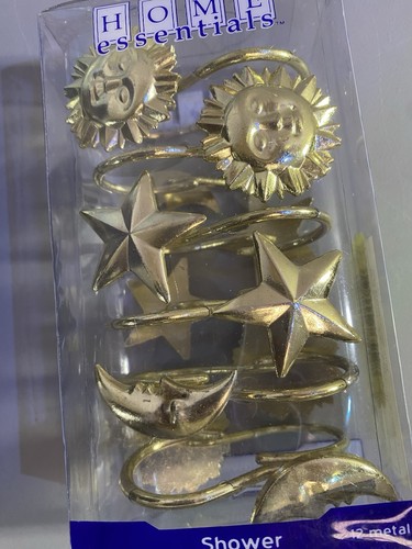 Celestial Sun Moon & Stars Gold Toned Shower Curtain Hooks - photo 4