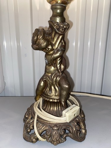 Table Lamp, MCM, Brass Cherub, Frosted Glass, Vintage, Germany - photo 2