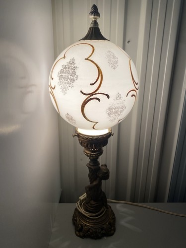 Table Lamp, MCM, Brass Cherub, Frosted Glass, Vintage, Germany - photo 5