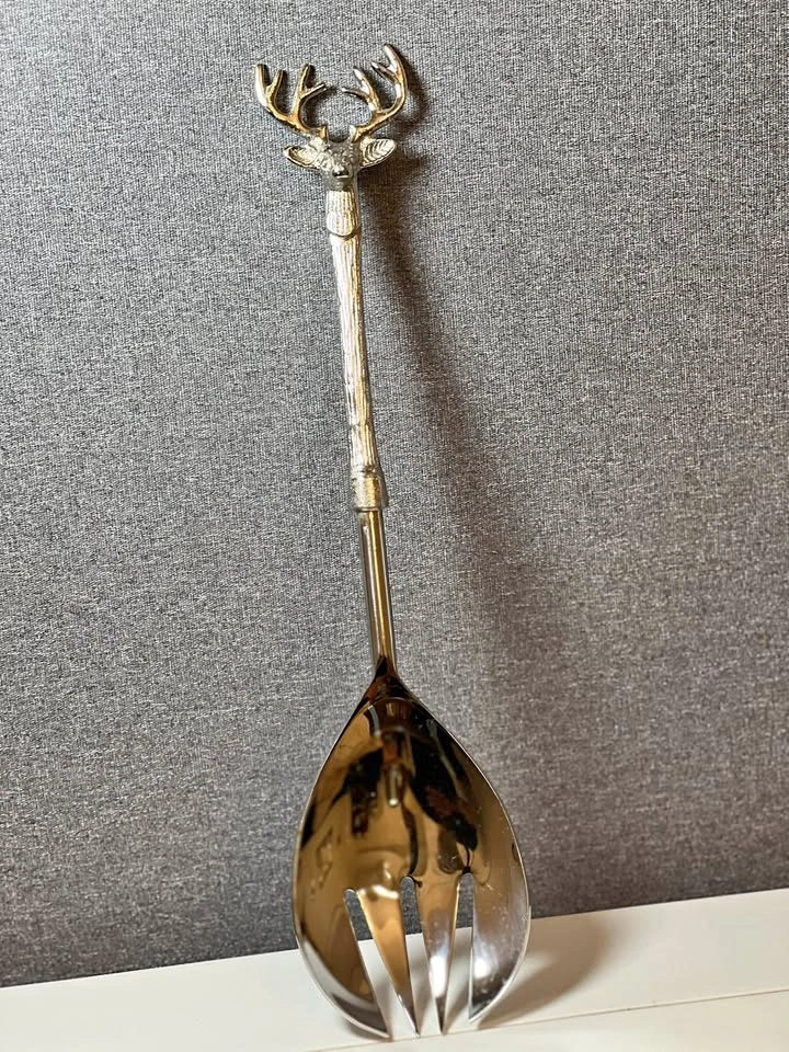Silver Stag Head Salad Serving Fork – Rustic Deer / Lodge Decor