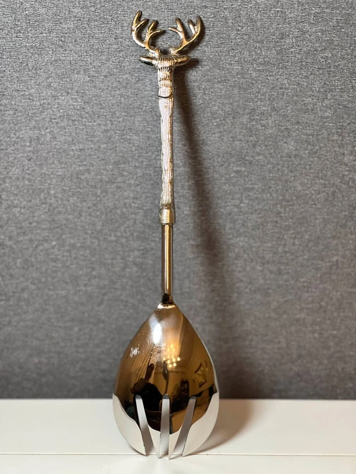 Silver Stag Head Salad Serving Fork – Rustic Deer / Lodge Decor - photo 2