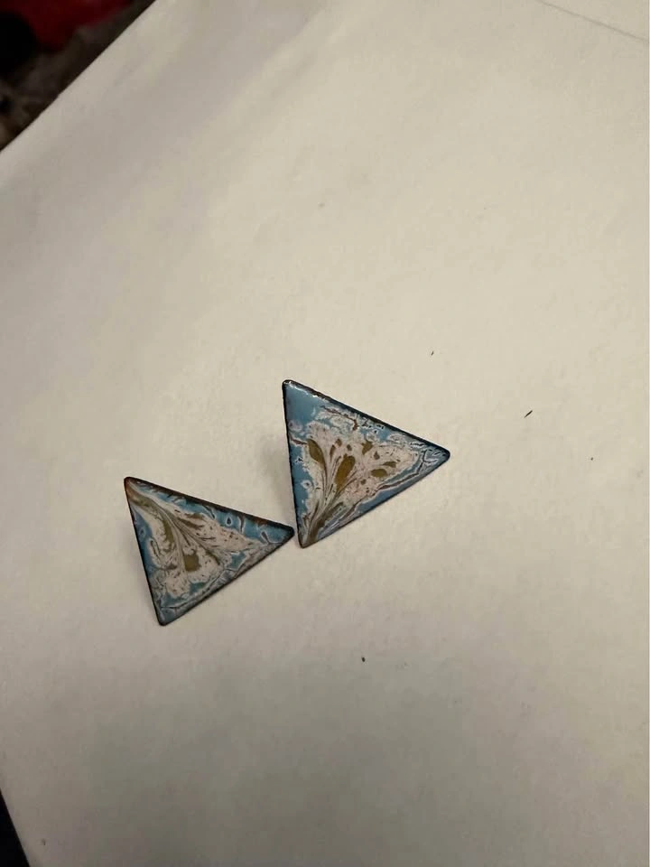 Vintage Triangle Enamel Stud Earrings