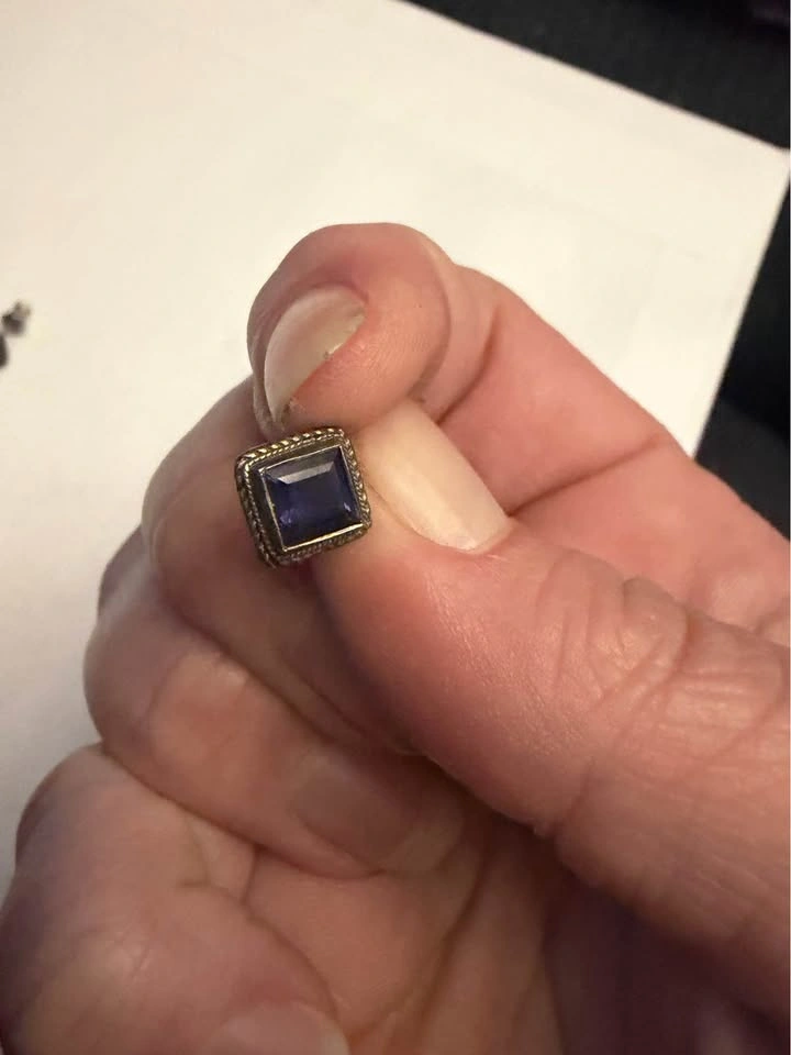 Square Blue Stone Stud Earrings - photo 2