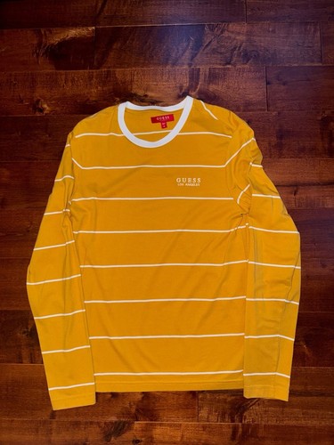 Guess Los Angeles Striped Long Sleeve Tee Mustard Yellow White S