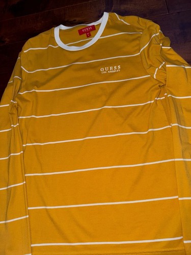 Guess Los Angeles Striped Long Sleeve Tee Mustard Yellow White S - photo 2