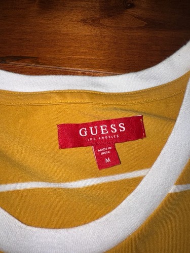 Guess Los Angeles Striped Long Sleeve Tee Mustard Yellow White S - photo 3
