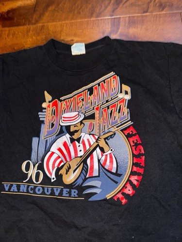 Vintage 1996 Vancouver Dixieland Jazz Festival Black T-Shirt Lar - photo 2