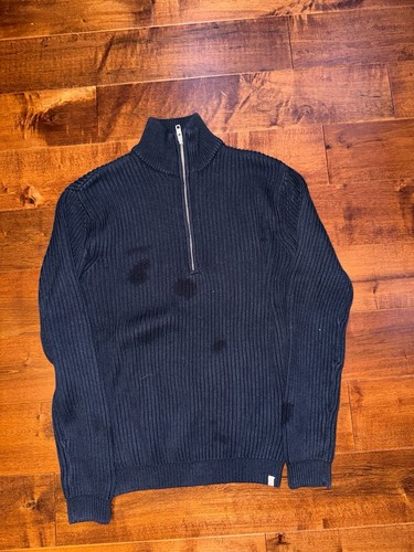 Minimum Dark Navy Blue Ribbed Knit Half-Zip Sweater Size S