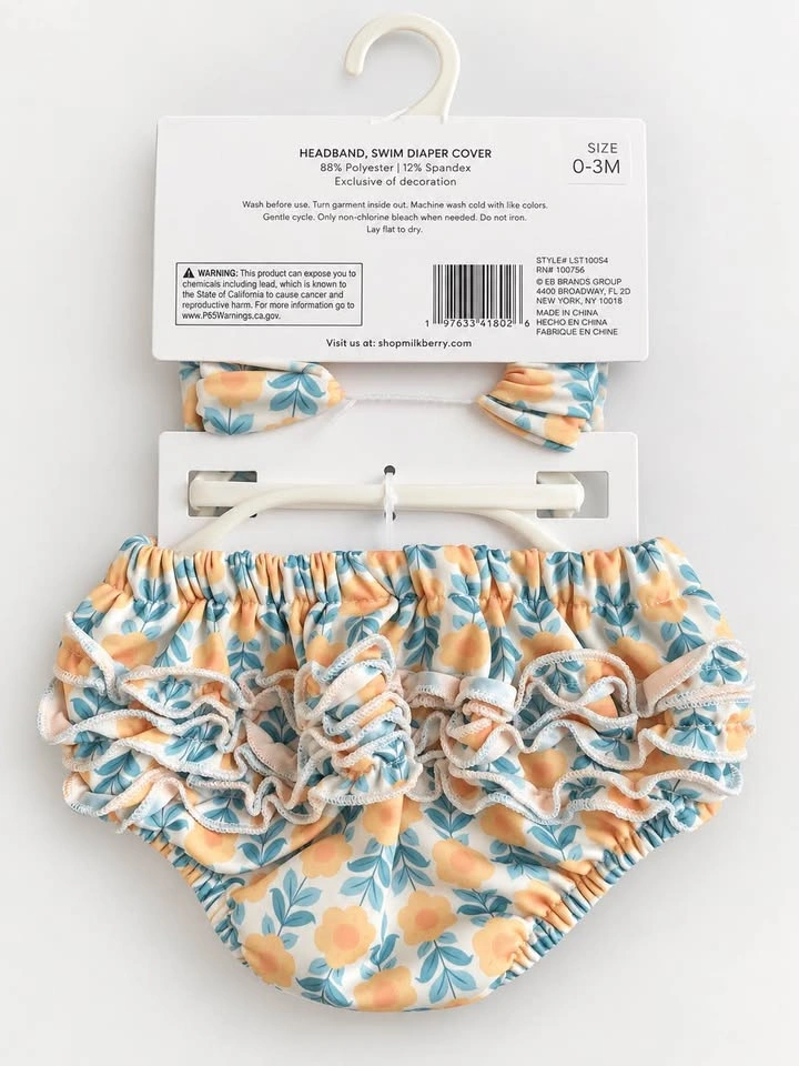 Brand new - Milkberry 3 Piece Set Swim Diaper Cover, Headband, a - photo 2